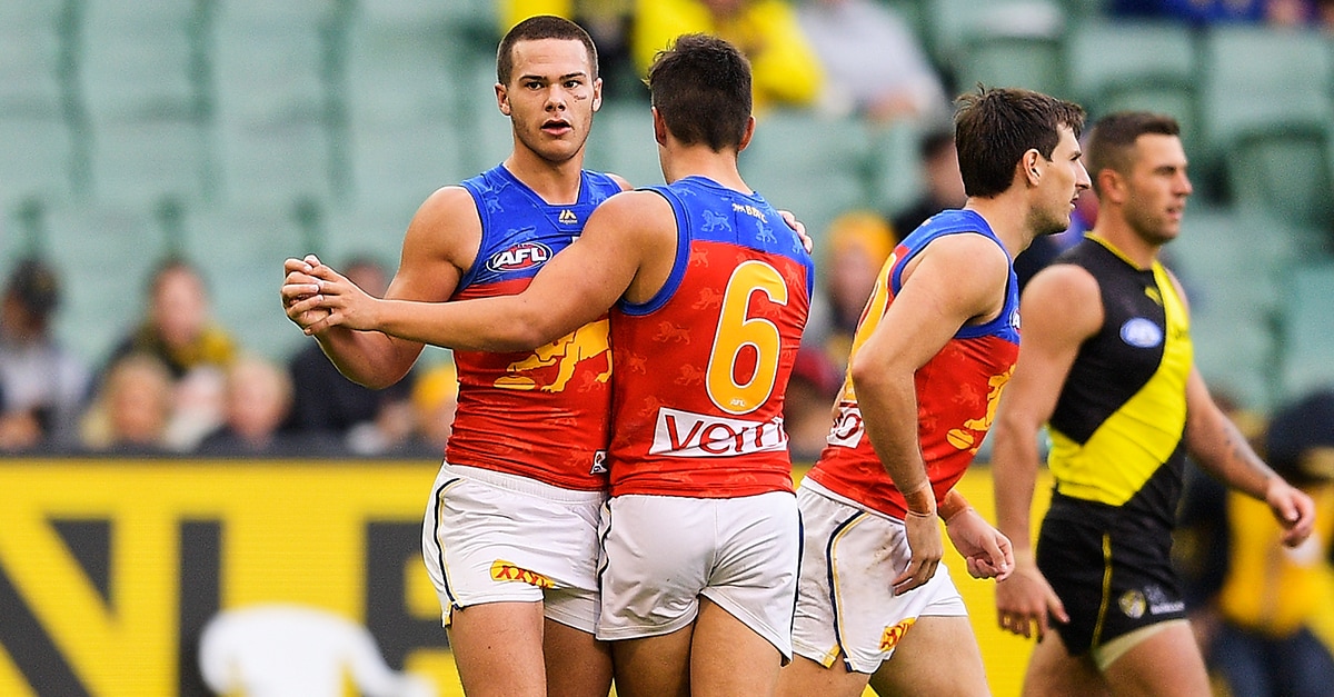 WEB TOTW4.jpg Cam Rayner impressed in his fourth career game, taking out the Lions' Player of the Round. - Brisbane Lions